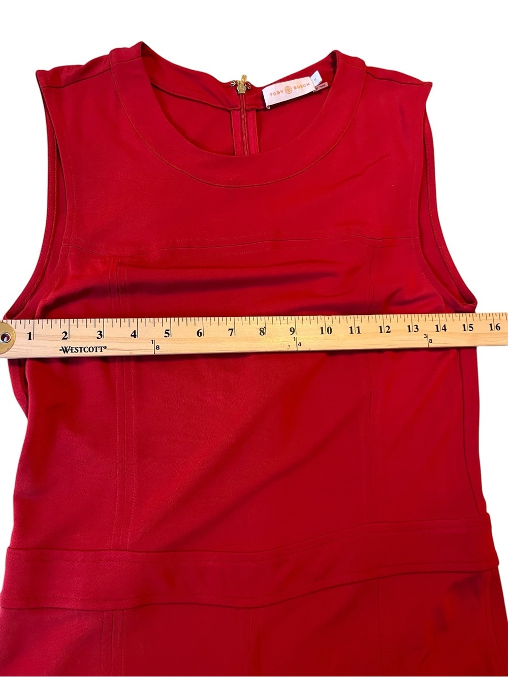 Tory Burch Red Sleeveless Fit Flare Midi Dress Size M Career Chic Ladylike - Picture 4 of 6